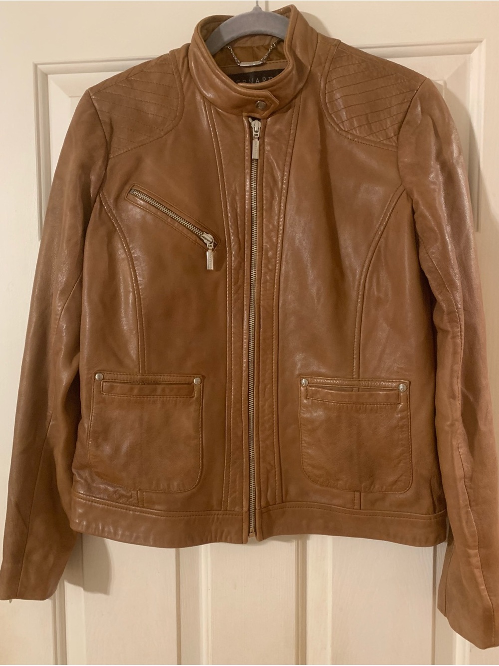 Bernardo Chestnut Brown Leather Bomber Jacket M